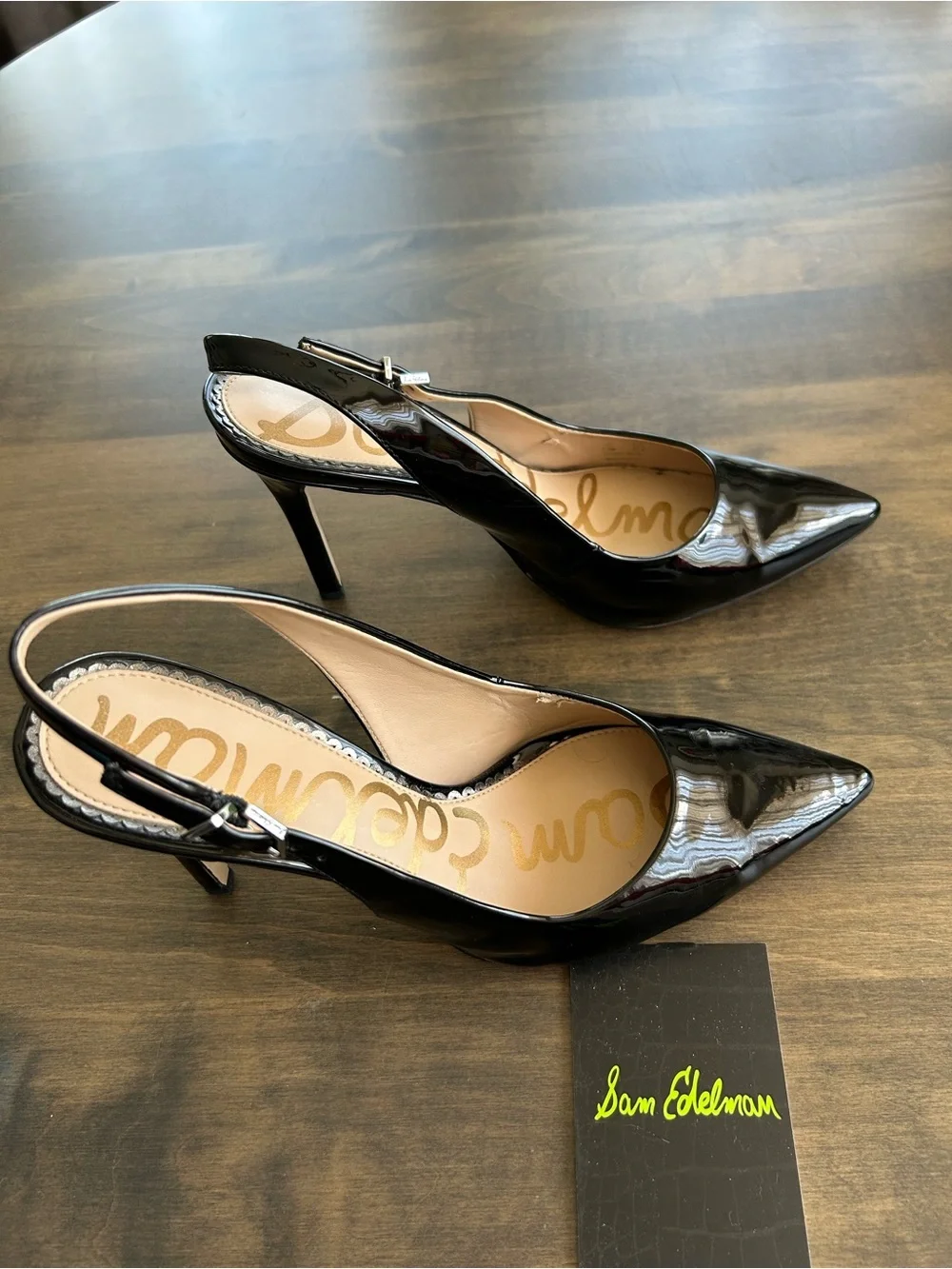 👠👠Sam Edelman Hastings Women's Black Patent Leather Slingback Pointed-Toe 👠